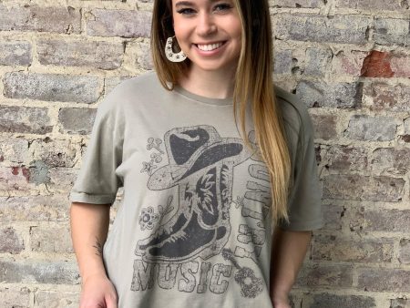 Country Music with Cowboot graphic tee For Cheap