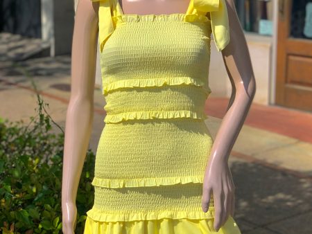 Yellow Bodycon smocked tie shoulder Online